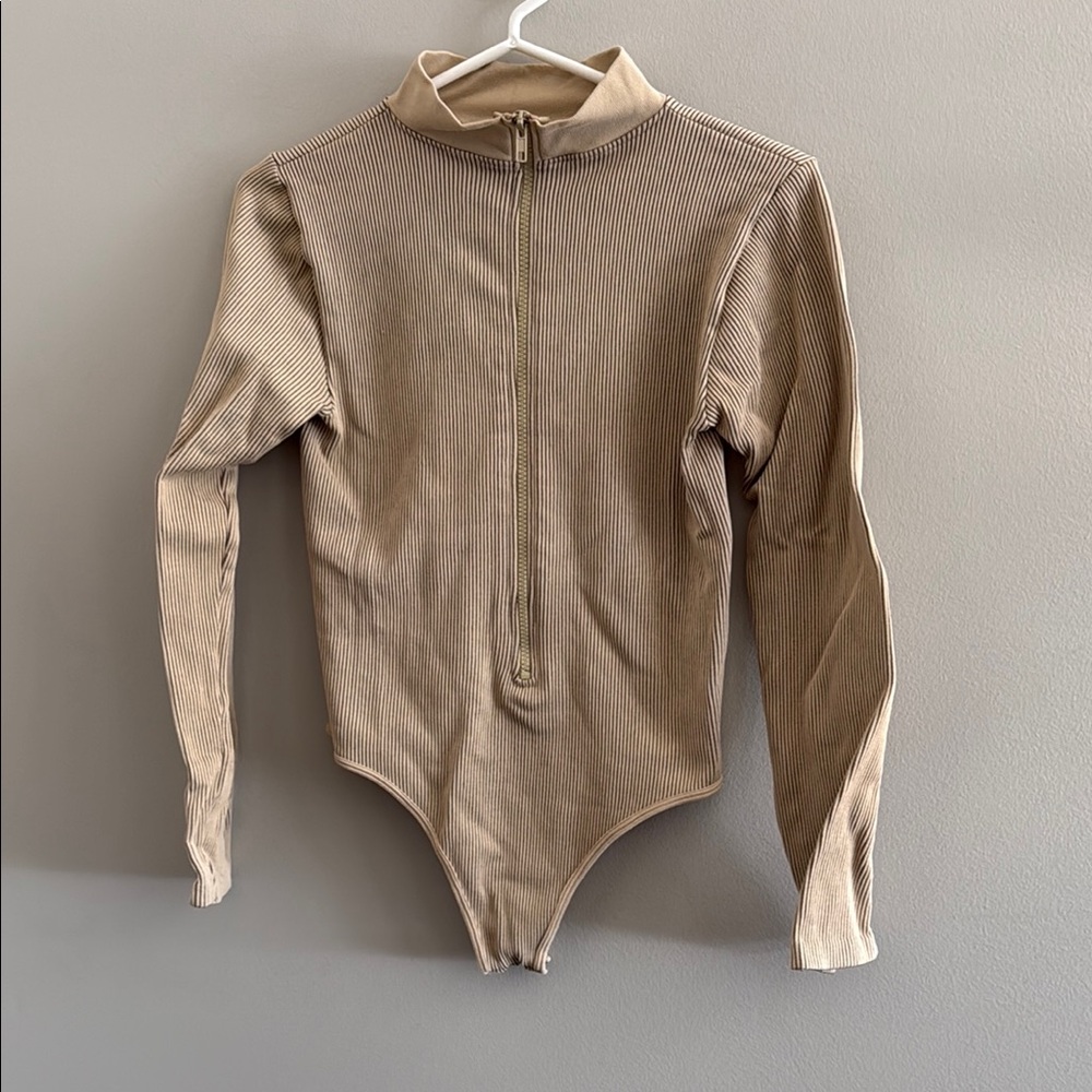 Long Sleeve Tan Ribbed Bodysuit